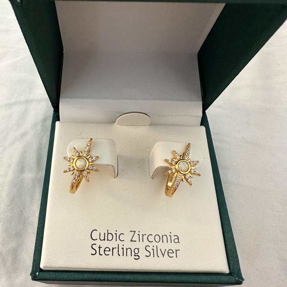 Elegant Rachel Zoe cubic zirconia sterling silver celestial earrings
